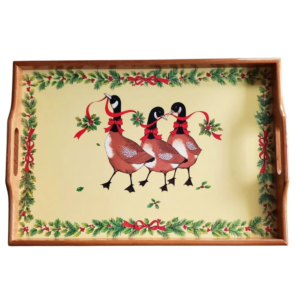Country Goose Geese Christmas Holiday Charcuterie Serving Tray Cottage Core Vtg